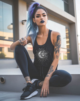 Astral Muscle Tank Top - Relaxed Fit Tee with low cut armholes, Gym Yoga Essentials, Witchy Vegan Activewear, Goth Sportwear