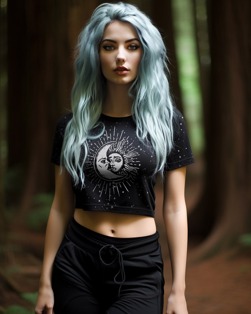 Astral Crop Top - Witchy Gothic Nugoth Style Alt Clothing- On-Demand Eco-friendly Sustainable Fashion