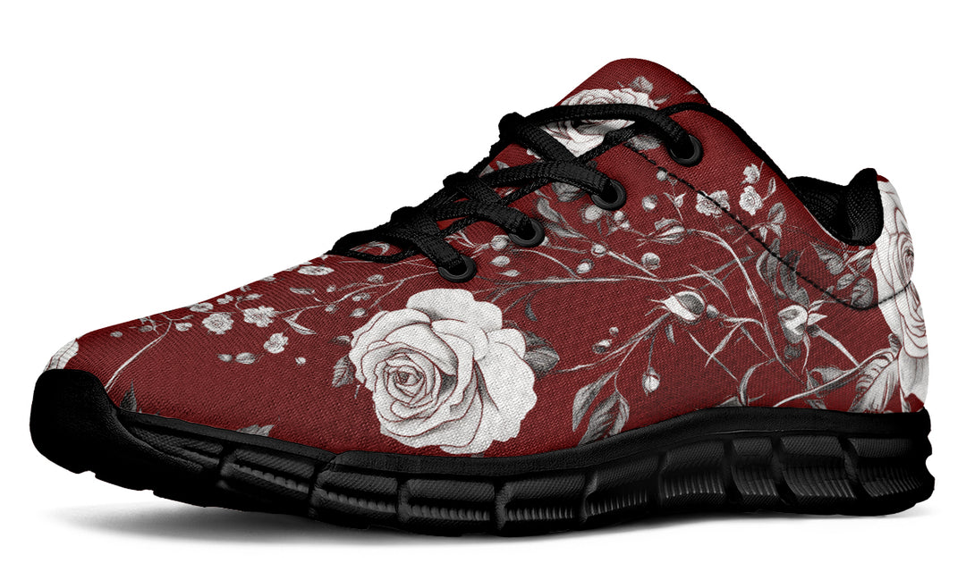 Red Rose Romance Athletic Sneakers - Light Breathable and Comfortable Sports Shoes with Anti-Slip Soles