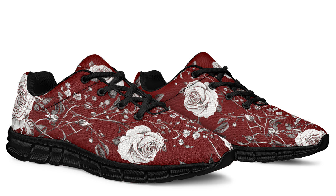 Red Rose Romance Athletic Sneakers - Light Breathable and Comfortable Sports Shoes with Anti-Slip Soles