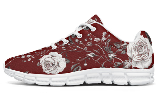 Red Rose Romance Athletic Sneakers - Light Breathable and Comfortable Sports Shoes with Anti-Slip Soles