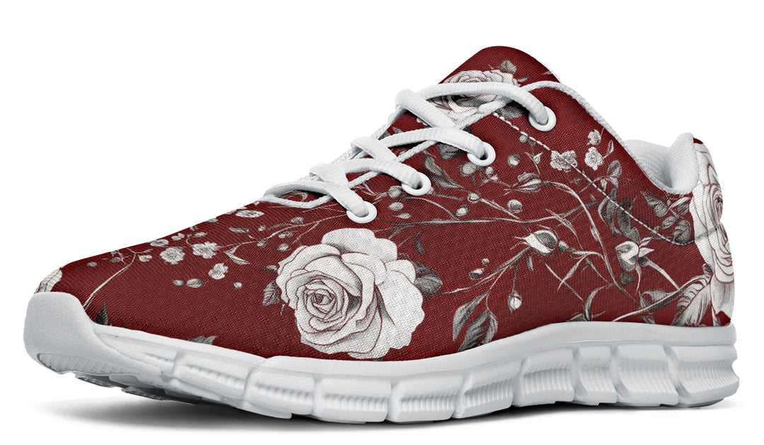 Red Rose Romance Athletic Sneakers - Light Breathable and Comfortable Sports Shoes with Anti-Slip Soles