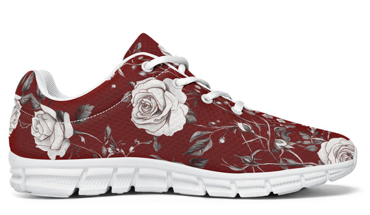 Red Rose Romance Athletic Sneakers - Light Breathable and Comfortable Sports Shoes with Anti-Slip Soles