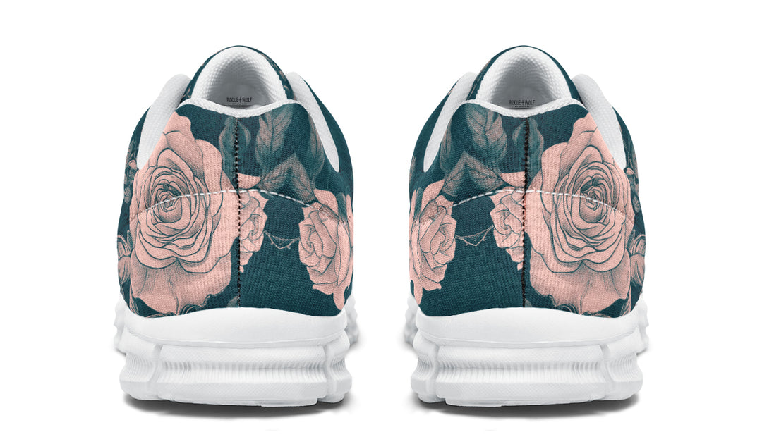 Teal Rose Romance Athletic Sneakers - Light Breathable and Comfortable Sports Shoes with Anti-Slip Soles