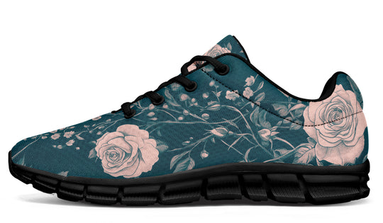 Teal Rose Romance Athletic Sneakers - Light Breathable and Comfortable Sports Shoes with Anti-Slip Soles