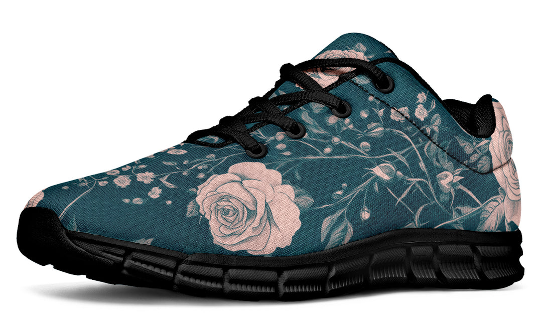 Teal Rose Romance Athletic Sneakers - Light Breathable and Comfortable Sports Shoes with Anti-Slip Soles