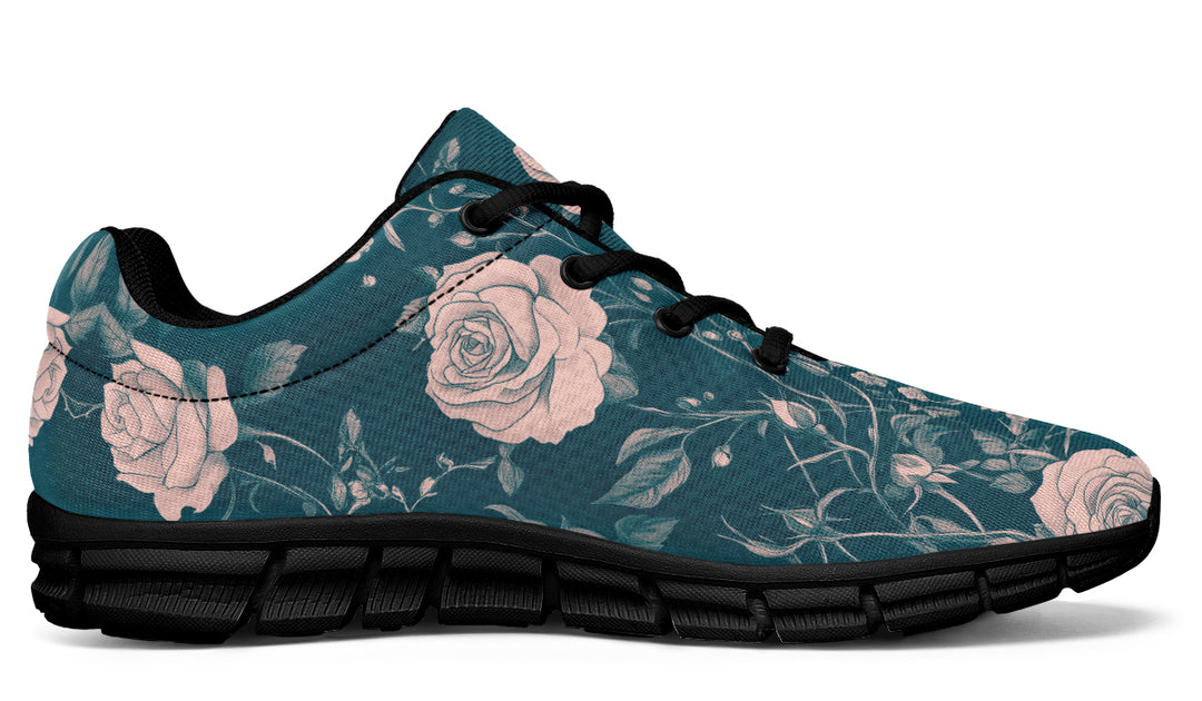 Teal Rose Romance Athletic Sneakers - Light Breathable and Comfortable Sports Shoes with Anti-Slip Soles