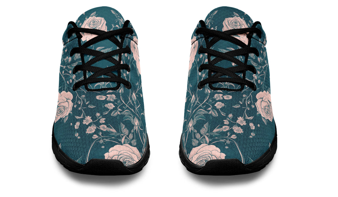 Teal Rose Romance Athletic Sneakers - Light Breathable and Comfortable Sports Shoes with Anti-Slip Soles