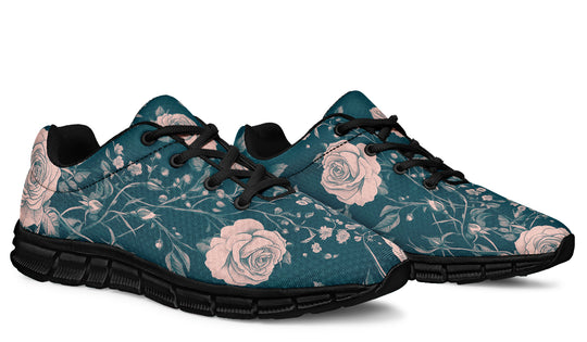 Teal Rose Romance Athletic Sneakers - Light Breathable and Comfortable Sports Shoes with Anti-Slip Soles