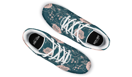 Teal Rose Romance Athletic Sneakers - Light Breathable and Comfortable Sports Shoes with Anti-Slip Soles