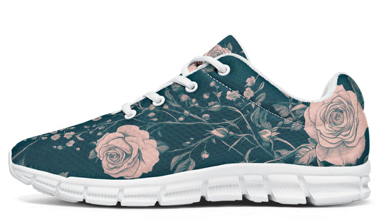 Teal Rose Romance Athletic Sneakers - Light Breathable and Comfortable Sports Shoes with Anti-Slip Soles