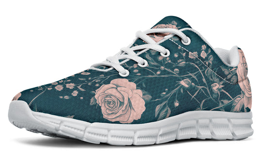 Teal Rose Romance Athletic Sneakers - Light Breathable and Comfortable Sports Shoes with Anti-Slip Soles