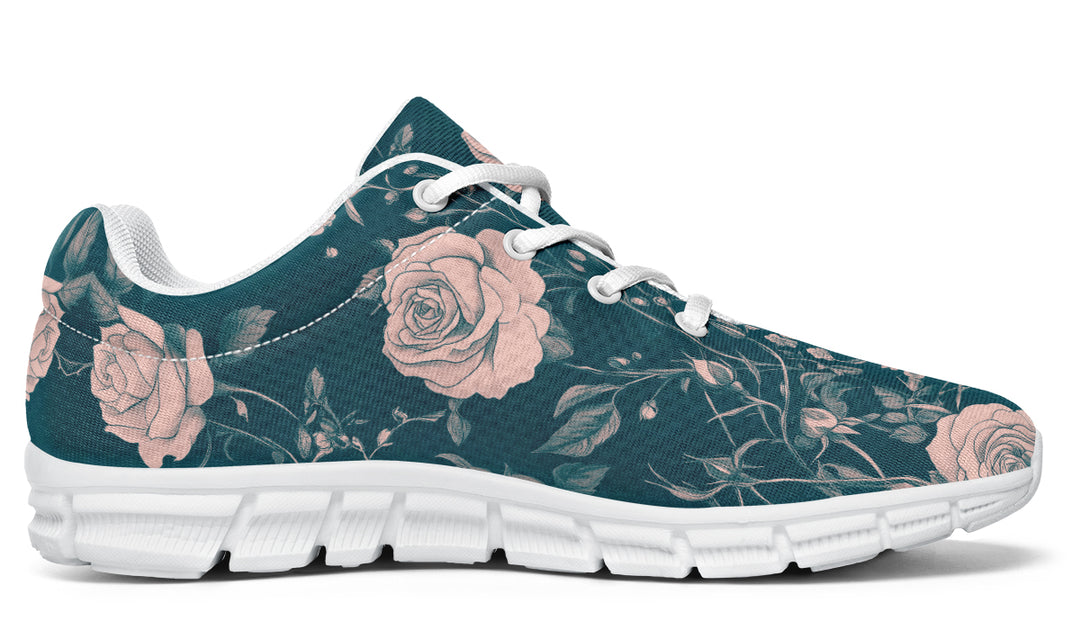 Teal Rose Romance Athletic Sneakers - Light Breathable and Comfortable Sports Shoes with Anti-Slip Soles