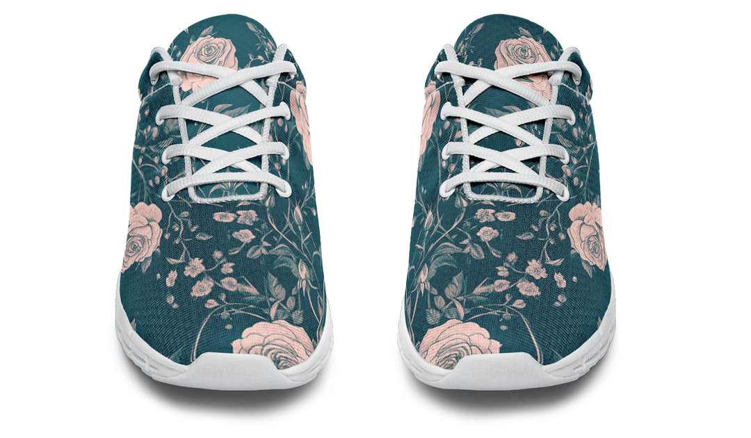 Teal Rose Romance Athletic Sneakers - Light Breathable and Comfortable Sports Shoes with Anti-Slip Soles