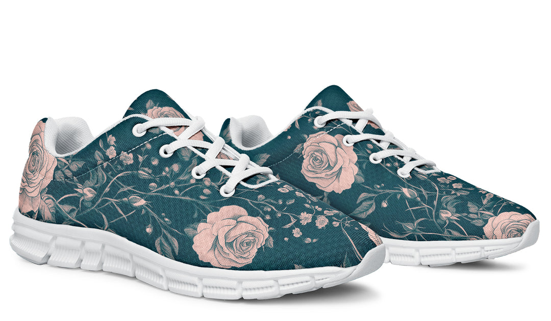 Teal Rose Romance Athletic Sneakers - Light Breathable and Comfortable Sports Shoes with Anti-Slip Soles