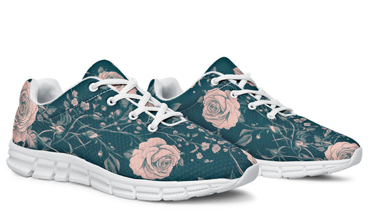 Teal Rose Romance Athletic Sneakers - Light Breathable and Comfortable Sports Shoes with Anti-Slip Soles