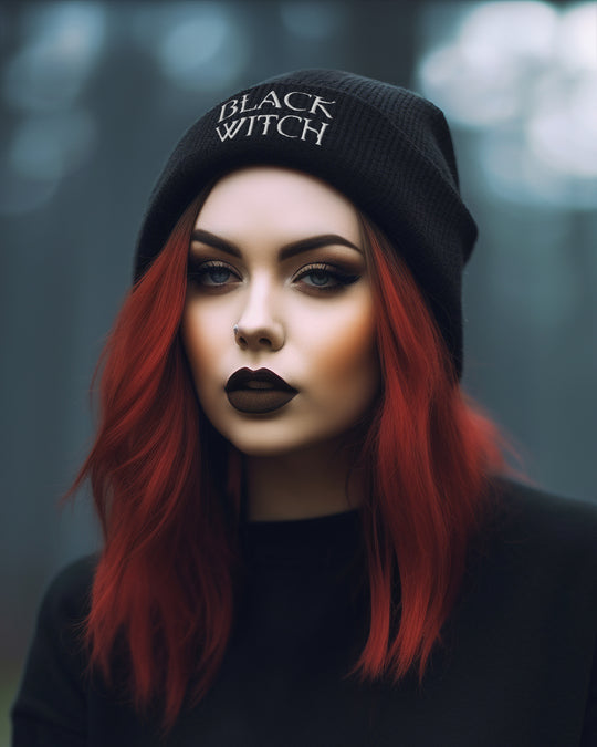Black Witch Beanie - Vegan Gothic Clothing - Alternative Occult Ethical Fashion - On Demand Eco-friendly Sustainable Product