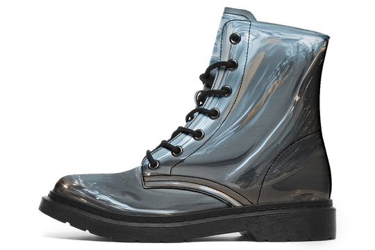 Aged Chrome Boots - Vegan Leather Doc-Style Boots with Durable Stitched on Soles