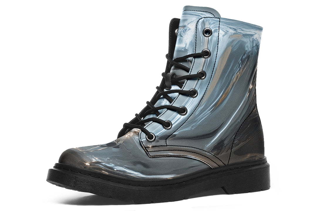 Aged Chrome Boots - Vegan Leather Doc-Style Boots with Durable Stitched on Soles