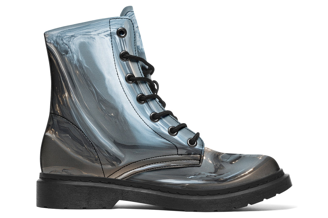 Aged Chrome Boots - Vegan Leather Doc-Style Boots with Durable Stitched on Soles