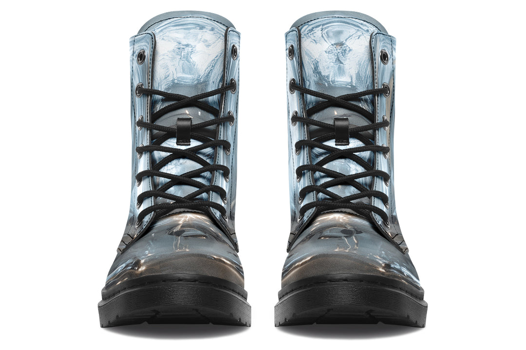 Aged Chrome Boots - Vegan Leather Doc-Style Boots with Durable Stitched on Soles