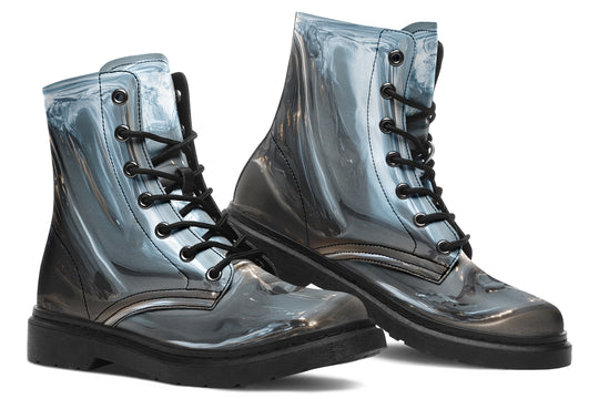 Aged Chrome Boots - Vegan Leather Doc-Style Boots with Durable Stitched on Soles