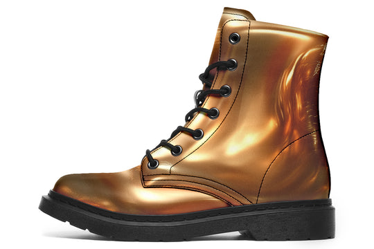 Amber Gold Boots - Vegan Leather Doc-Style Boots with Durable Stitched on Soles