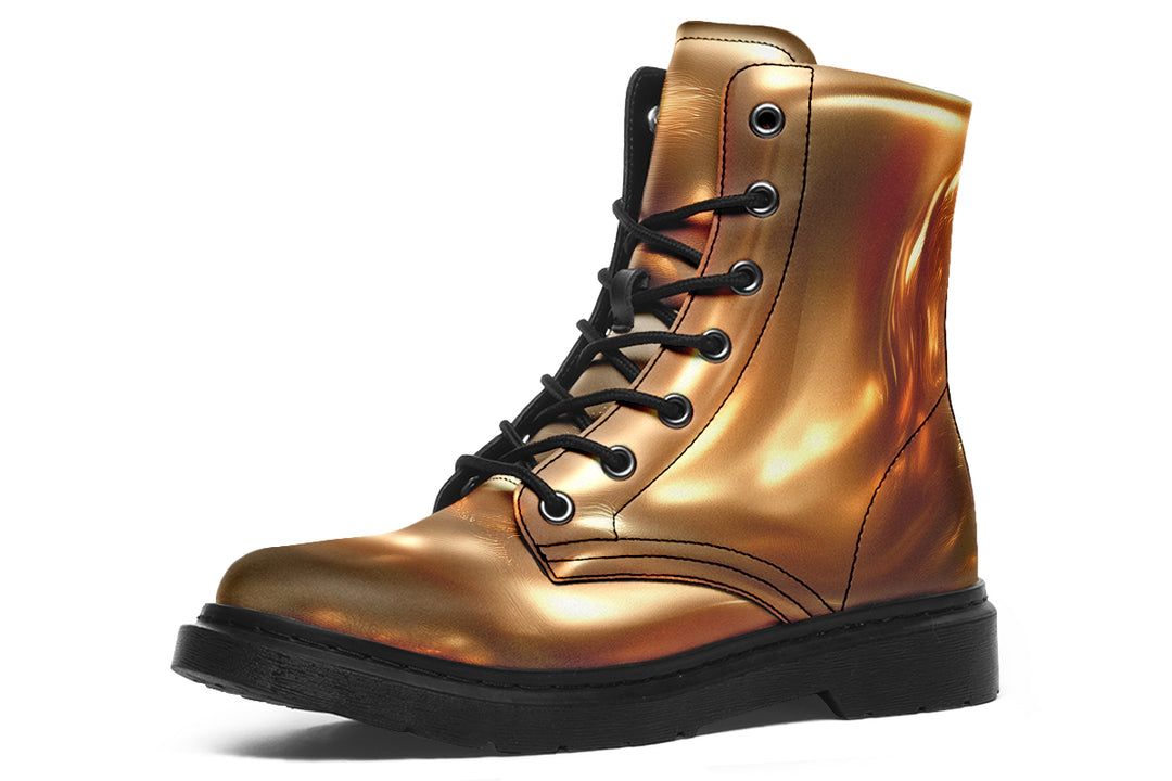 Amber Gold Boots - Vegan Leather Doc-Style Boots with Durable Stitched on Soles