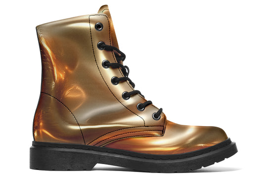 Amber Gold Boots - Vegan Leather Doc-Style Boots with Durable Stitched on Soles