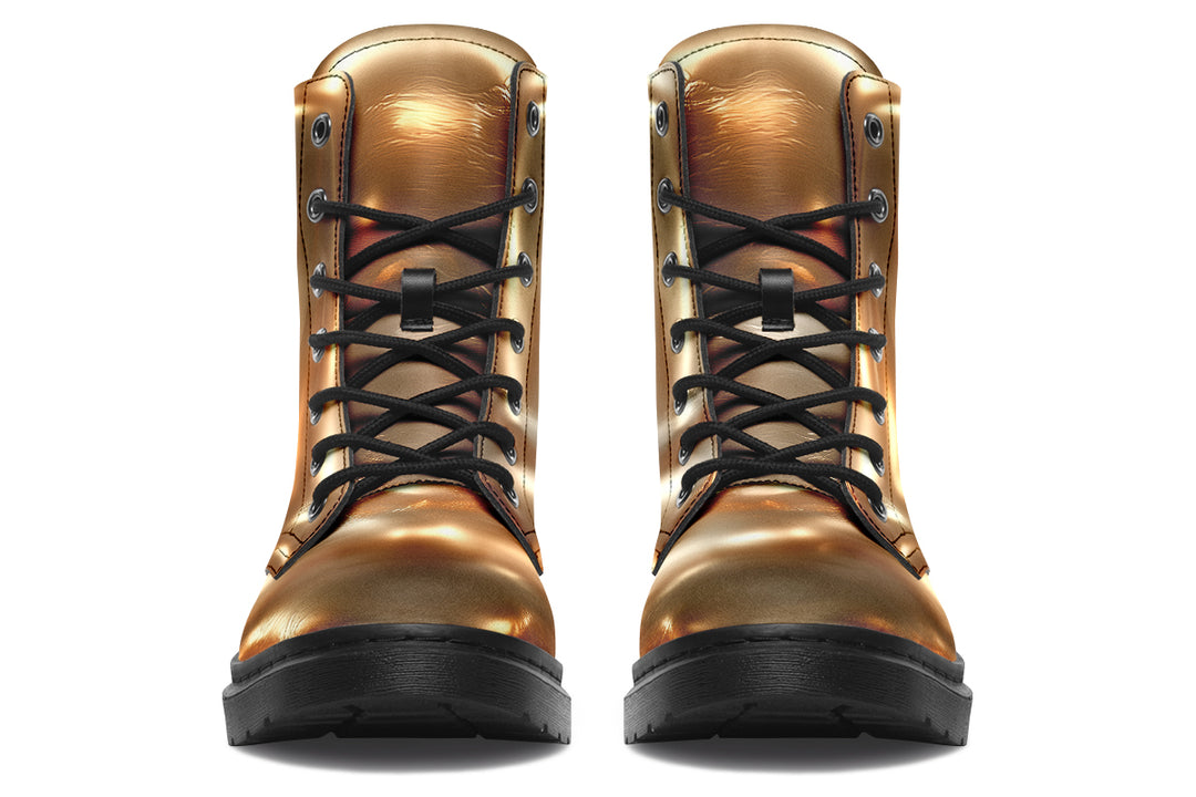 Amber Gold Boots - Vegan Leather Doc-Style Boots with Durable Stitched on Soles