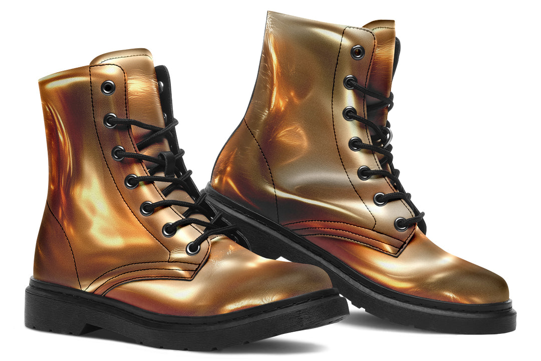 Amber Gold Boots - Vegan Leather Doc-Style Boots with Durable Stitched on Soles