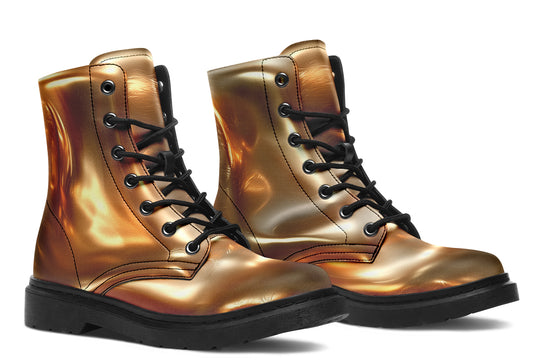 Amber Gold Boots - Vegan Leather Doc-Style Boots with Durable Stitched on Soles