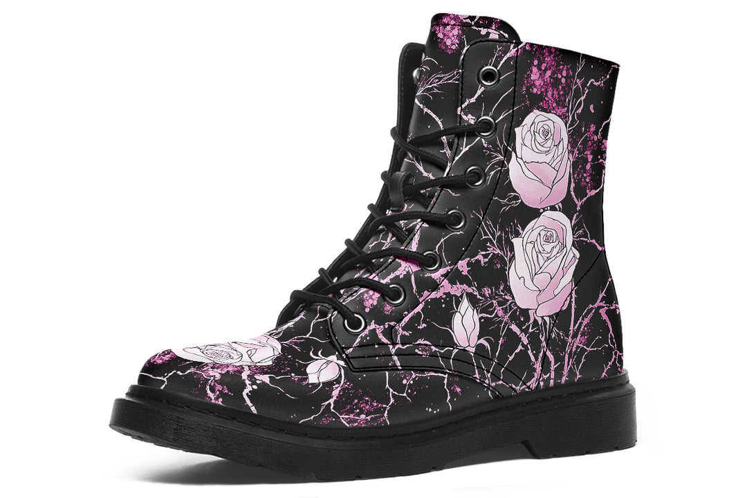 Amethyst Kintsugi Rose Boots - Vegan Leather Doc-Style Boots with Durable Stitched on Soles