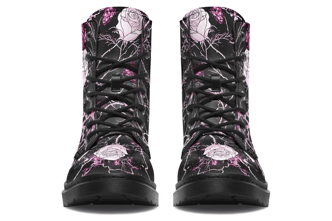 Amethyst Kintsugi Rose Boots - Vegan Leather Doc-Style Boots with Durable Stitched on Soles