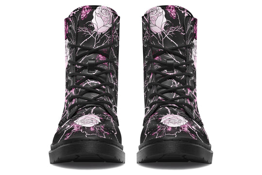 Amethyst Kintsugi Rose Boots - Vegan Leather Doc-Style Boots with Durable Stitched on Soles