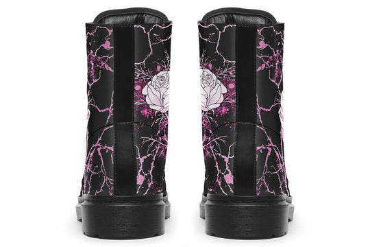 Amethyst Kintsugi Rose Boots - Vegan Leather Doc-Style Boots with Durable Stitched on Soles