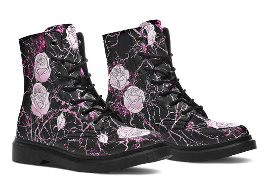 Amethyst Kintsugi Rose Boots - Vegan Leather Doc-Style Boots with Durable Stitched on Soles