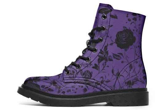 Amethyst Rose Romance Boots - Vegan Leather Doc-Style Boots with Durable Stitched on Soles