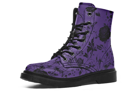 Amethyst Rose Romance Boots - Vegan Leather Doc-Style Boots with Durable Stitched on Soles