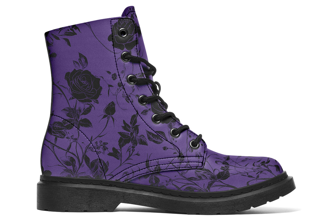 Amethyst Rose Romance Boots - Vegan Leather Doc-Style Boots with Durable Stitched on Soles