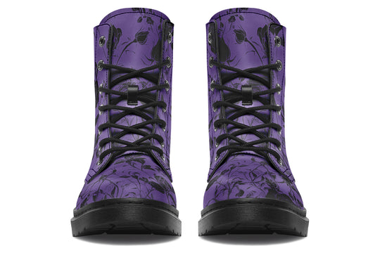 Amethyst Rose Romance Boots - Vegan Leather Doc-Style Boots with Durable Stitched on Soles