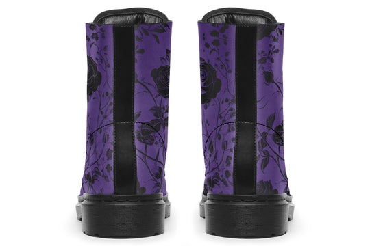 Amethyst Rose Romance Boots - Vegan Leather Doc-Style Boots with Durable Stitched on Soles