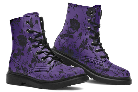 Amethyst Rose Romance Boots - Vegan Leather Doc-Style Boots with Durable Stitched on Soles