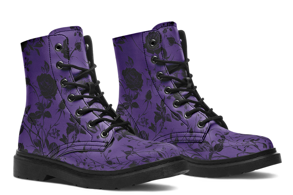 Amethyst Rose Romance Boots - Vegan Leather Doc-Style Boots with Durable Stitched on Soles