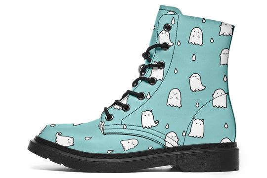 Aqua Ghost Party Boots - Vegan Leather Doc-Style Boots with Durable Stitched on Soles