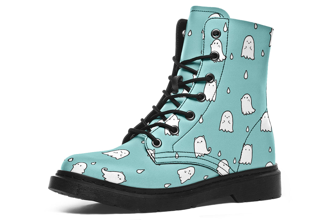 Aqua Ghost Party Boots - Vegan Leather Doc-Style Boots with Durable Stitched on Soles