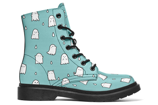 Aqua Ghost Party Boots - Vegan Leather Doc-Style Boots with Durable Stitched on Soles