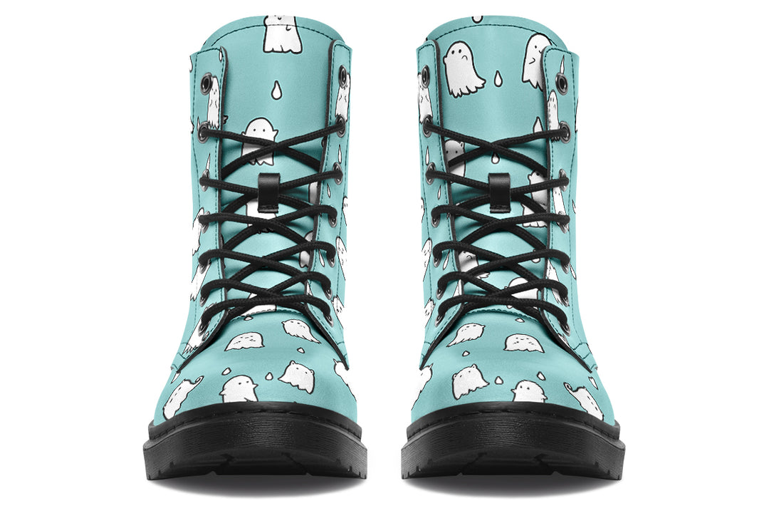 Aqua Ghost Party Boots - Vegan Leather Doc-Style Boots with Durable Stitched on Soles