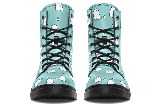 Aqua Ghost Party Boots - Vegan Leather Doc-Style Boots with Durable Stitched on Soles