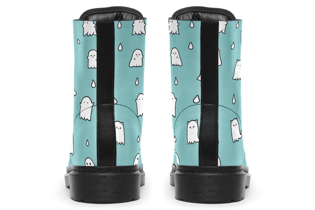 Aqua Ghost Party Boots - Vegan Leather Doc-Style Boots with Durable Stitched on Soles